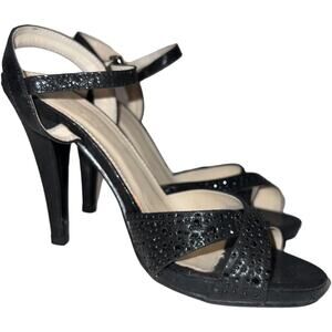 Parisian High Heels Ankle Strap Rhinestone Open Toe Buckled Formal sz 6